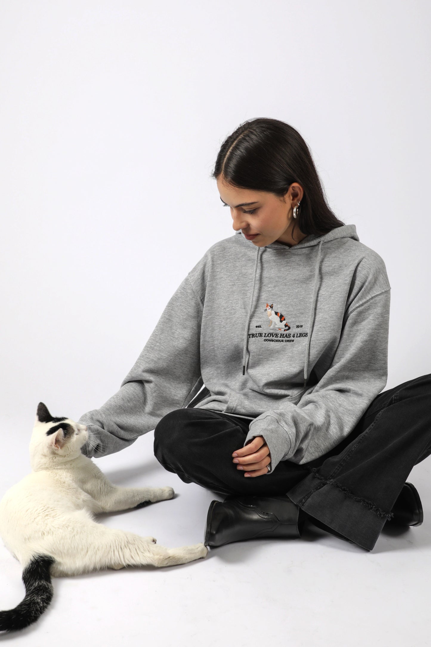 HOODIE TRUE LOVE CAT GRAY ♀