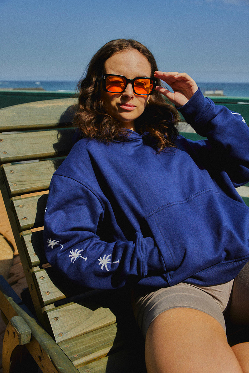 HOODIE PALM TREE BLUE BOXY FIT♀