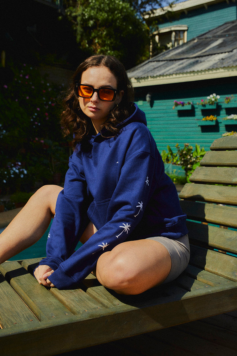 HOODIE PALM TREE BLUE BOXY FIT♀
