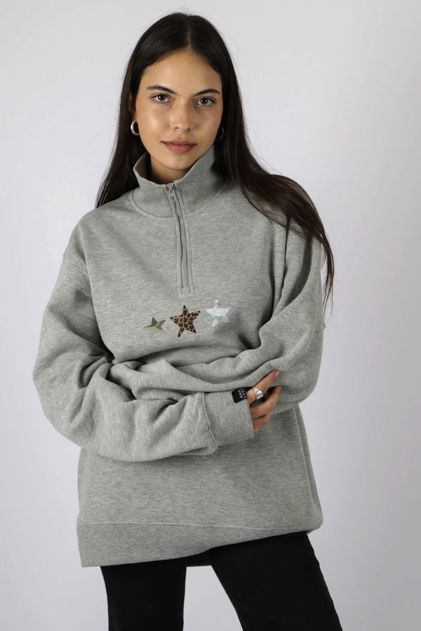QUARTER ZIP 3 STARS PRINT GRAY ♀