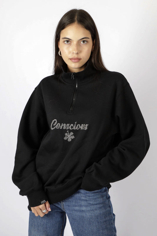 QUARTER ZIP CONSCIOUS DOTS BLACK ♀