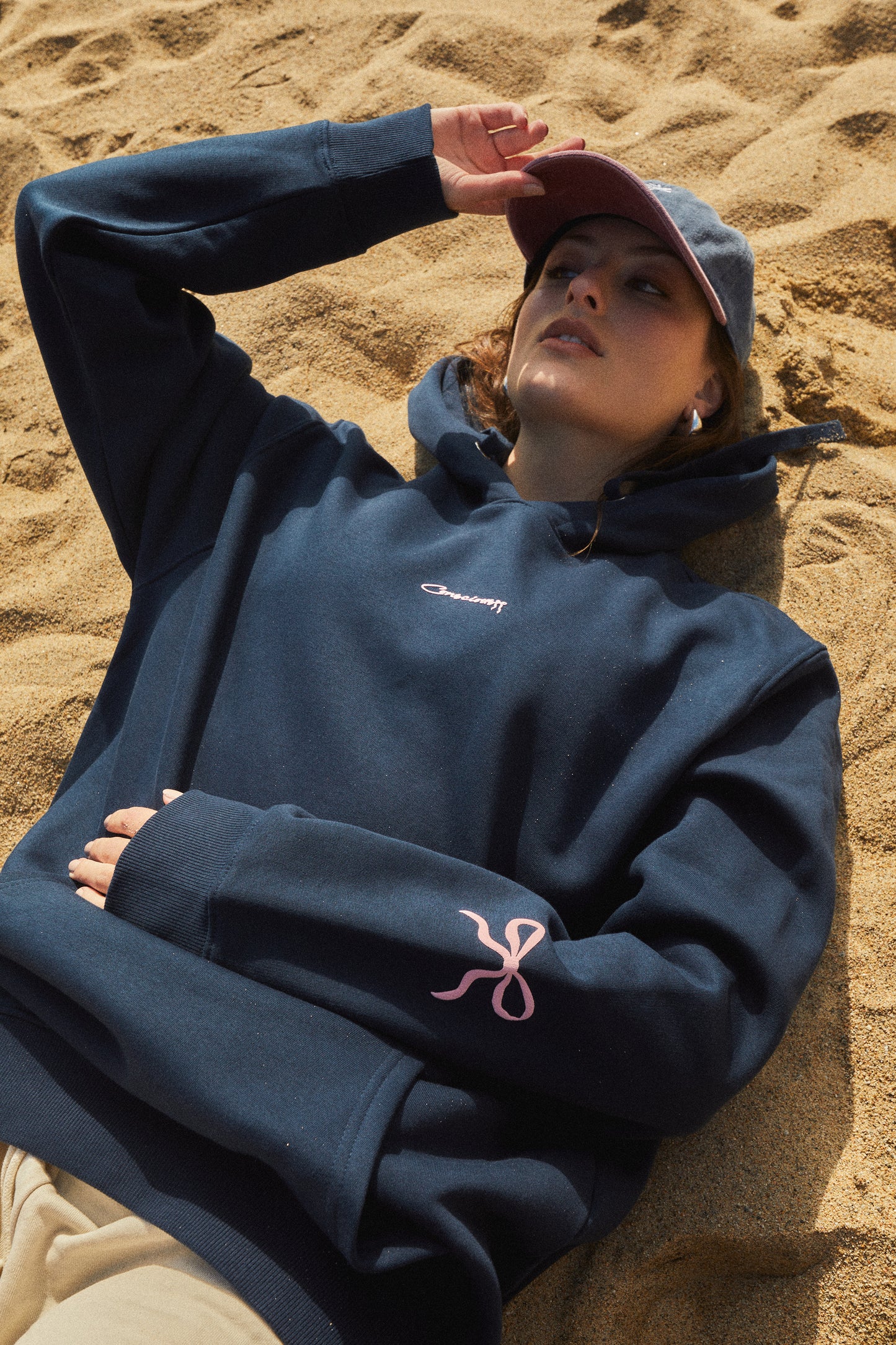 HOODIE SLEEVE RIBBON DEEP BLUE ♀